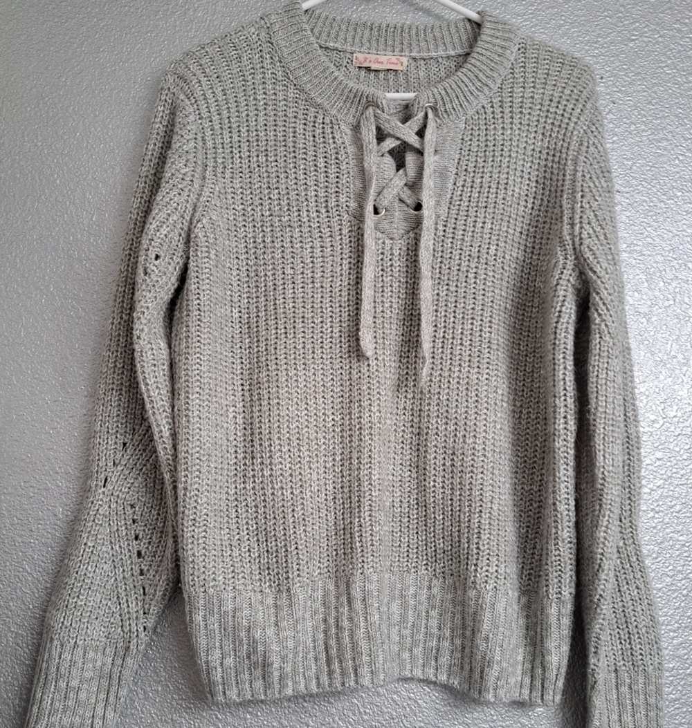 It's Our Time Pullover Sweater With Criss Croos Tie   Size L